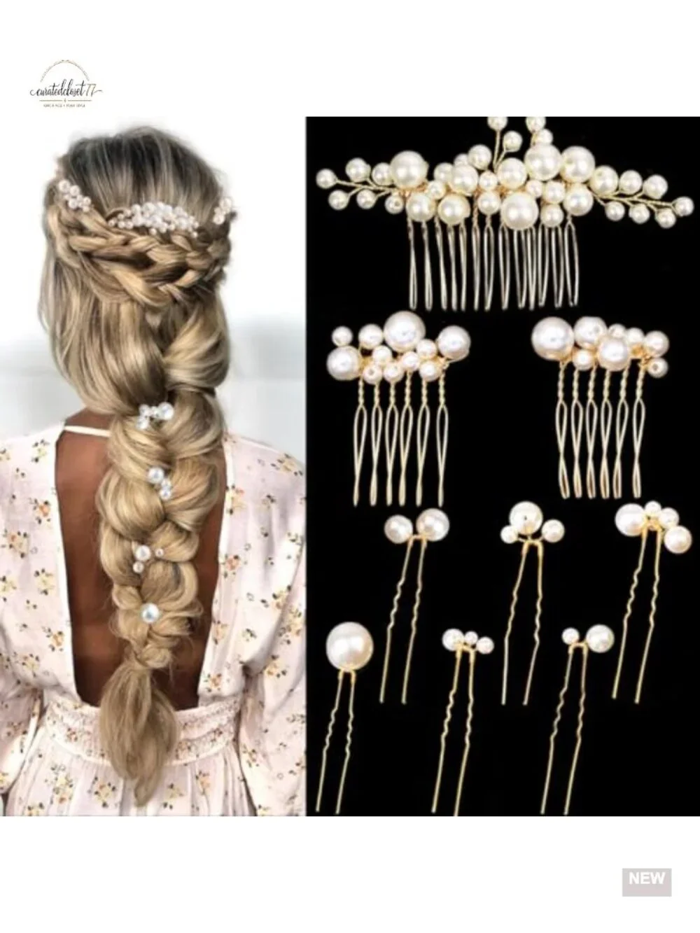 9PCS Gold Wedding Bridal Pearl Hair Pins Clips Vintage Headpiece